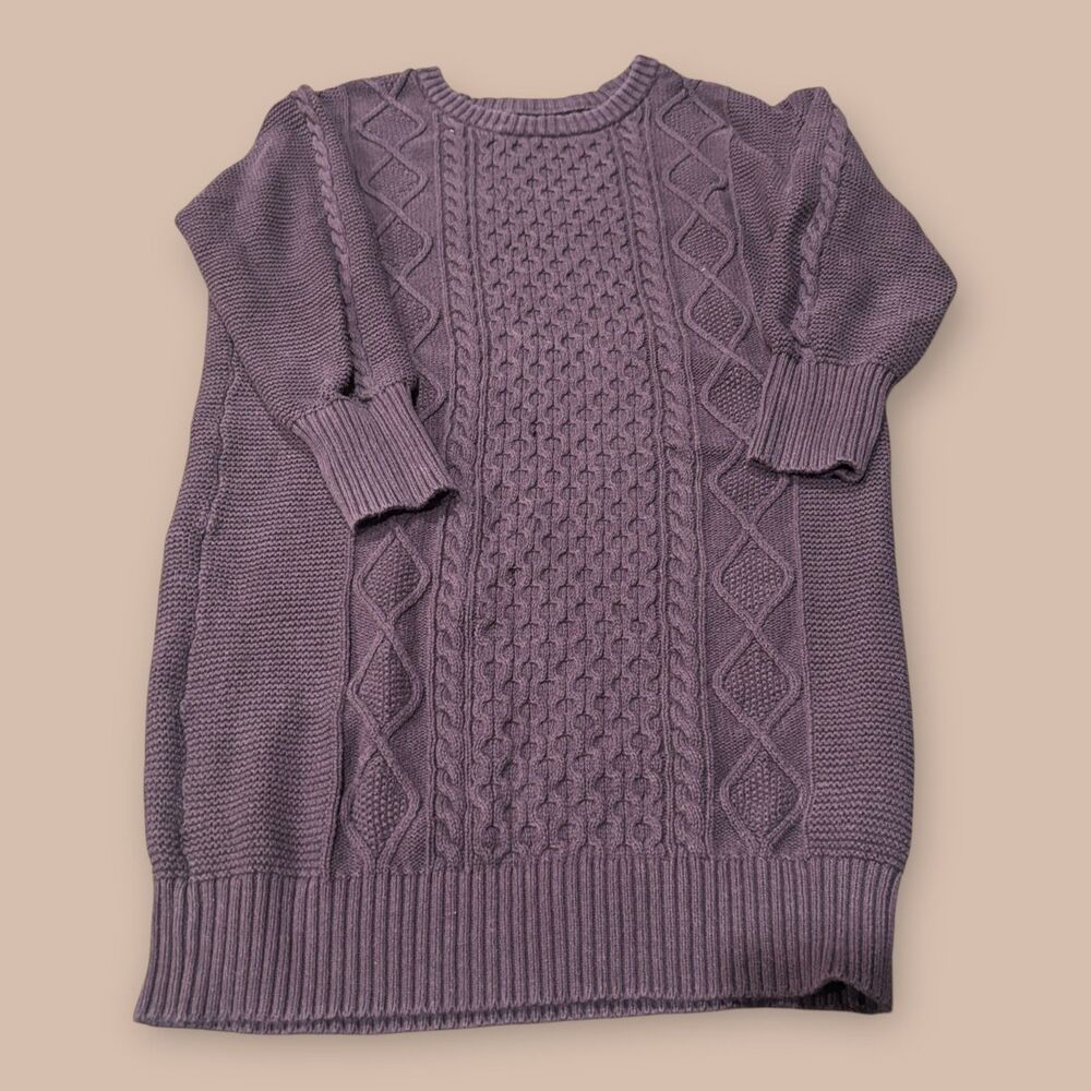 Pact Peggy Cable Knit Sweater Womens Small Dark Purple Long Sleeve Crew Neck